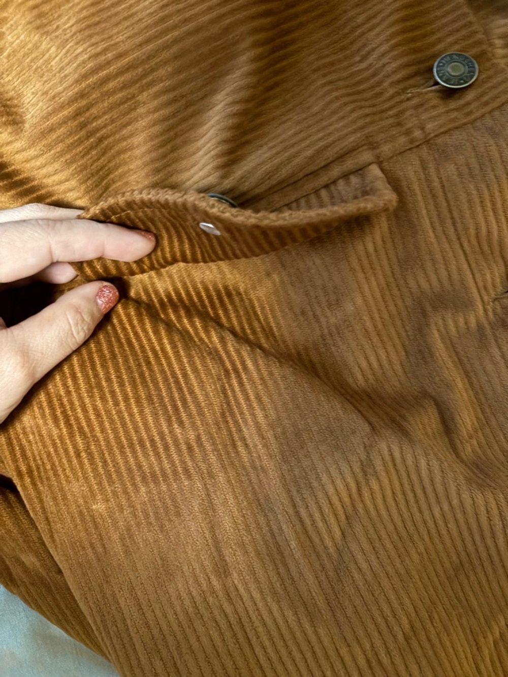 Corduroy Button-Front Trucker Jacket in Camel - Picture 11 of 11